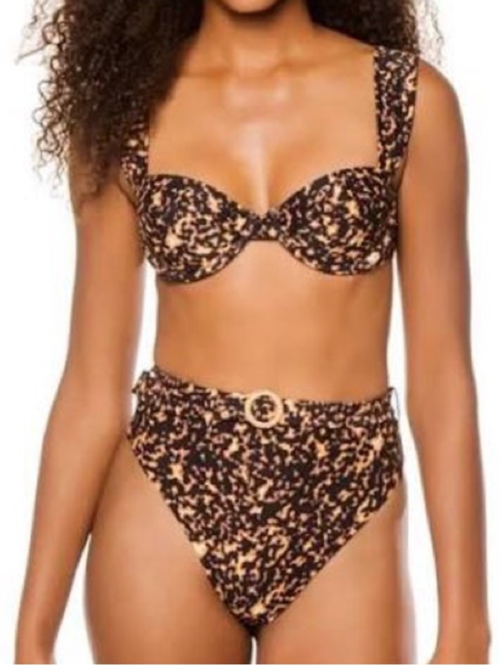 WeWoreWhat Black and Tan High-Waist Bikini Set
